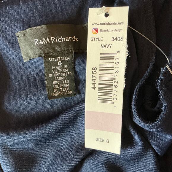 Beaded Short Sleeve Evening Gown Blue Size 6 R&M Richards V-Neck Formal Dress - Picture 10 of 14